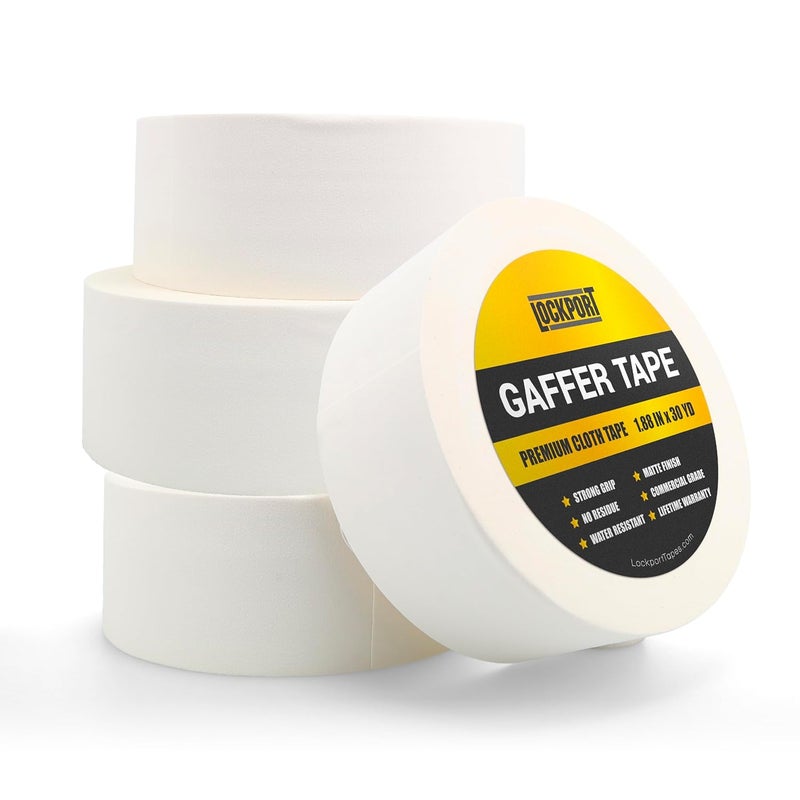 Lockport White Gaffers Tape 2 inch x 30 Yards - 4 Pack Pro White Gaff Tape - No Residue, Water Resistant, Non-Reflective, Easy Tear - Multipurpose - Image 1